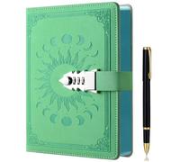 Lock Diary with Pen Set, A5 240 Pages Secret Lockable Journal, Personal Planner Organizer Notebook, Colorful Spray Edge, Size A5(8.5" × 5.9") Green