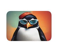 Lock Edge Floor Mat Hem 40x60 WHJSHOP Penguin with Glasses Picture for Toilet, Dressing Table, Vacation Home, Master Bathroom, Children's Bathroom, and Guest Suite