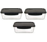 Lock & Lock Boroseal Glass Food Storage Containers with Lids - Set of 3 Boxes - Square - for Ovens, Microwaves & Freezers - 1 Liter