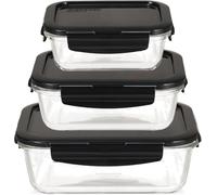 Lock & Lock Boroseal Glass Food Storage Containers with Lids - Set of 3 Boxes - Square - for Ovens, Microwaves & Freezers - 160 ml, 380 ml, 630 ml
