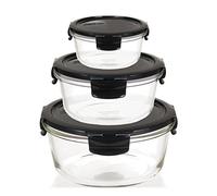 LOCK & LOCK Food storage container, Borosilicate Glass, Black, 3er Set Rund