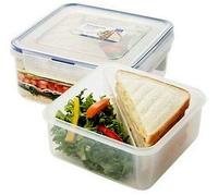 Lock & Lock Food Storage Containers for Sandwiches - Plastic - Set of 3 Storage Containers - Square - Lunch Box with Divider - 1.2L