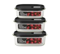 LOCK & LOCK Glass Food Storage Containers - Set of 3 - Square - with Lid for Oven, Microwave & Freezing - 1.3 L