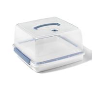 LocknLock Airtight Cake Carrier with Handle - Square Cake Storage Container with 4 sided Lockable Lid, Clear/Blue, 12.6 L Cake Box