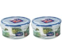 Lock & Lock HPL933 Round Storage Container - Clear/Blue, 600 ml (Pack of 2)