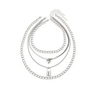 Lock Necklace - Chunky Silver Necklace, Silver Chain for Women, Cuban Link Chain, 4-Layered Tangle-Free Stack Chains, Cuban Link Chains Necklace with Lock Pendant, Layered Necklaces, Gothic Jewelry