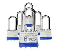 Lock Outdoor Padlocks, Key Lock, Padlocks with Same Key - Laminated Steel Keyed Padlocks with Long Shackle, 6 Pack, for Hasp Latch, Sheds, Fences, Storage Locker, School, Gym