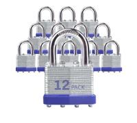 Lock Outdoor Padlocks, Key Lock, Padlocks with Same Key - Laminated Steel Keyed Padlocks with Normal Shackle, 12 Pack, for Hasp Latch, Sheds, Fences, Storage Locker, School, Gym