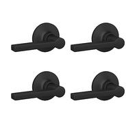 Lock Scout Straight Lever with Round Trim Hall and Closet Door Handle, Matte Black Finish, 4 Pack