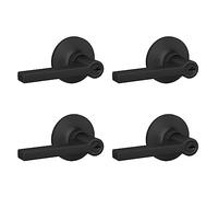 Lock Scout Straight Lever with Round Trim Keyed Entry Door Handle, Matte Black Finish, 4 Pack