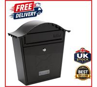 Lockable Black Post Box Wall Mounted Galvanised Steel 36x37x13cm Classic Style