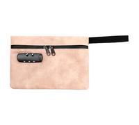 Lockable Cash Bag with Zipper PU Leather Cash Lock Pouch Portable Waterproof Money Bag for Documents Home Travels Bank Deposits Credit Cards(Pink)