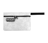 Lockable Cash Bag with Zipper PU Leather Cash Lock Pouch Portable Waterproof Money Bag for Documents Home Travels Bank Deposits Credit Cards(Grey)