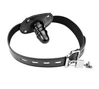 Lockable Dildo Mouth Gag SM Realistic Black Silicon Penis Gag Adjustable Leather Strap On with Lock Fantasy Sex Toys for Couple (1.97Inch/5cm)