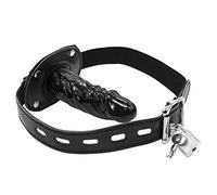 Lockable Dildo Mouth Gag SM Realistic Black Silicon Penis Gag Adjustable Leather Strap On with Lock Fantasy Sex Toys for Couple (Black,Long)