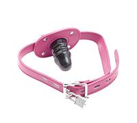 Lockable Dildo Mouth Gag SM Realistic Black Silicon Penis Gag Adjustable Leather Strap On with Lock Fantasy Sex Toys for Couple (Pink,Short)