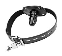 Lockable Dildo Mouth Gag SM Realistic Black Silicon Penis Gag Adjustable Leather Strap On with Lock Fantasy Sex Toys for Couple (Black,Short)