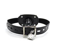 Lockable Dildo Penis Mouth Gag with Lock Bondage Leather Strap On BDSM Adult Sex Toy (Black,Short)