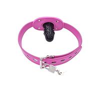 Lockable Dildo Penis Mouth Gag with Lock Bondage Leather Strap On BDSM Adult Sex Toy (Hot Pink,Short)