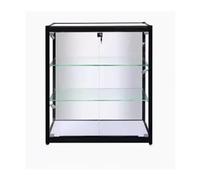 Lockable Display Cabinet with Doors - Showcase Display Case for Treasures Collectibles & Decorative Items - Stylish Black Shelf for Living Room & Bedroom (92x70cm/36.2x27)