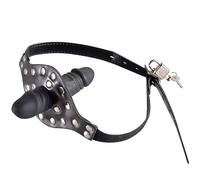 Lockable Double Ended Dildo Mouth Gag with Lock,Adjustable Leather Strap,Realistic Penis SM Adult Sex Toys,BDSM Strap On Silicone Penis… (Small)