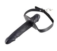 Lockable Double Ended Dildo Mouth Gag with Lock,Adjustable Leather Strap,Realistic Penis SM Adult Sex Toys,BDSM Strap On Silicone Penis… (Large)
