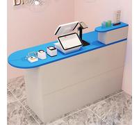 Lockable Drawer Reception Desk, Space-Saving Front Desk for Retail Checkout, Wooden Office Counter Table, Stylish Blue Design, 140cm/55.1in for Home & Office