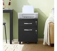 Lockable File Cabinet, Filing Pedestal with 2 Drawers, 5 Wheels, and Adjustable Hanging Rails, Textured Surface
