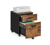 Lockable File Cabinet, Filing Pedestal with 2 Drawers, Rustic Brown + Ink Black