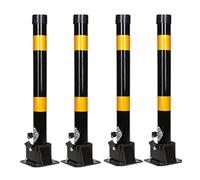 Lockable Folding Safety Bollards - Weatherproof Metal Parking Posts for Driveways & Private Roads - Set of 4 Black Barrier Posts for Car Parks & Garages