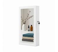 Lockable Jewellery Cabinet Armoire with Mirror, White + Greige