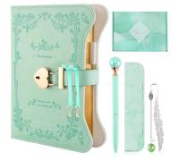 Lockable Journal for Girls Gift Set - Green Secret Notebook with Key Lock, Pen Pouch, Bookmark, Writing Set, 360 Pages Gold Edge Journal, Birthday Gifts for Girls Age 9 10 11 12 13 Teenage Presents