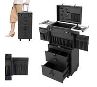 Lockable Makeup Train Case - Rolling Cosmetology Trolley with Universal Wheels, 44.09 lbs Capacity Beauty Salon Luggage for Hair Stylists and Makeup Artists (Black), Black, Lockable Makeup Train Case