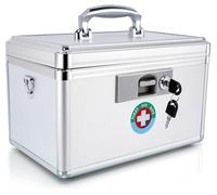 Lockable Medicine Storage Box with Key, First Aid Medication Lock Box for Safe Drug Storage, 12.2" × 7.48" × 7.48", White