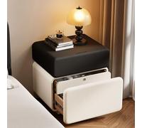 Lockable NightstandModern Faux Leather Bedside Table with 3 Hidden Ders & Silent Slides Safe Rounded EdsIdeal for Bedroom Dorm Living Room (Black 35cm/14in)