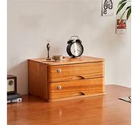 Lockable Office Storage Box with Drawers - Solid Wood Filing Cabinet, Elevated Shelf for Computer Monitor, Multi-Functional Desktop nizer, Stylish Dresser