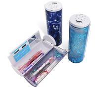Lockable Pencil Case with Calculator, Quicksand, Mirror, Standing Cylinder Shape, Cute Pen Holder, Password Lock Pen Box, Kawaii Desk Organizer for Girls, Boys, Kids, School Supplies(Constellation)