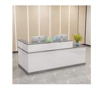 Lockable Reception Desk Gray Office Counter Table for Salon & Modern Workplace 140CM (55.1") Open Front Design Stylish & Functional Reception Furniture