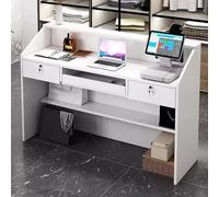 Lockable Receptionist Desk with Drawer - Ideal Checkout Counter for Beauty Salons & Offices - Stylish Front Office Workstation Table