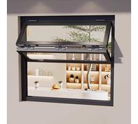 Lockable Reinforced Glass Foldable Sliding Window, Aluminum Replacement Concession Window for Food Trucks and Outdoor Mobile Homes(Black,70x90cm/27.6x35.4in)