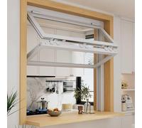 Lockable Reinforced Glass Foldable Sliding Window, Aluminum Replacement Concession Window for Food Trucks and Outdoor Mobile Homes(White,65x90cm/25.6x35.4in)
