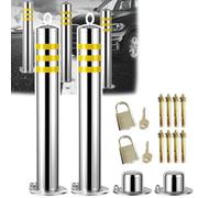 Lockable Removable Post Bollards 2 Pack - Reflective Tape, Heavy Duty Steel Parking Posts with Detachable Base for Driveway, Commercial, Industrial Use 30x24in