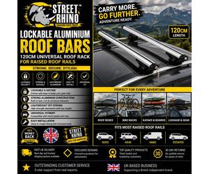 Lockable Roof Bars 120cm For Raised Roof Rails Ideal For Ford Fiesta