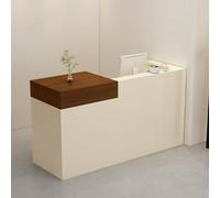 Lockable Small Reception Desk with Drawer - Retail Checkout Counter for Convenience Store & Boutique (Cream & Teak, 39.3in) - Stylish Wooden Front, Perfect for Office & Retail Use