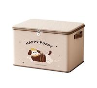 Lockable Storage Box With Lock - Beige Puppy Pattern | Waterproof Stackable Fabric Box For Toys, Medicines & Clothes, Foldable Oxford Cloth Organizer For Closet, Travel & Garage
