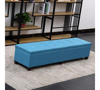 Lockable Storage Ottoman Bench Upholstered Foot Stool with Large Storage Rectangular Wooden Storage Box for Shoes Soft Linen Seat Blue Plaid 150cm/59in
