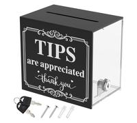 Lockable Tip Box with 2 Keys, Clear Acrylic Cash Collection Donation Box Bartender Tip Jar for Cash, Coins, Donations, Ballots, Receipts, Countertop Money Box for Bar, Cafe, Restaurant (15x10x13.6cm)