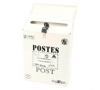 Lockable vintage mailbox with wall mount design, made of waterproof iron, suitable for secure storage of letters and newspapers outdoors (White)