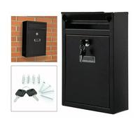 Lockable Wall Mounted Letter Box - Steel Waterproof Letterbox with Secure Lock & 2 Keys - Outdoor Weatherproof Mailbox for Home & Office - Large Capacity, Corrosion Resistant Post Box - Black