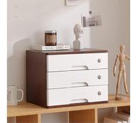 Lockable Wooden File Cabinet - 3-Tier A4 Desktop Storage Box for Office & Home, Brown & White Desk Organizer with Drawers - Stylish File Management Solution